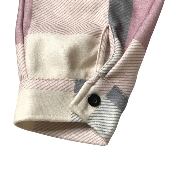 Plaid Shacket Jacket Shirt Pink Gray Cream Button Front Overshirt XXL - Picture 5 of 10